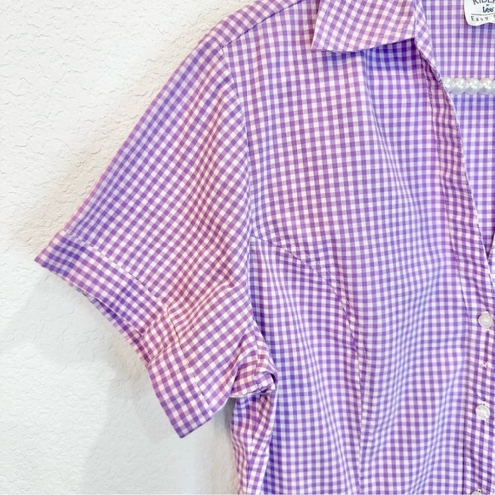 Riders by Lee Purple Lavender Gingham Short Sleeve Button Down Shirt Top Blouse - Picture 4 of 12